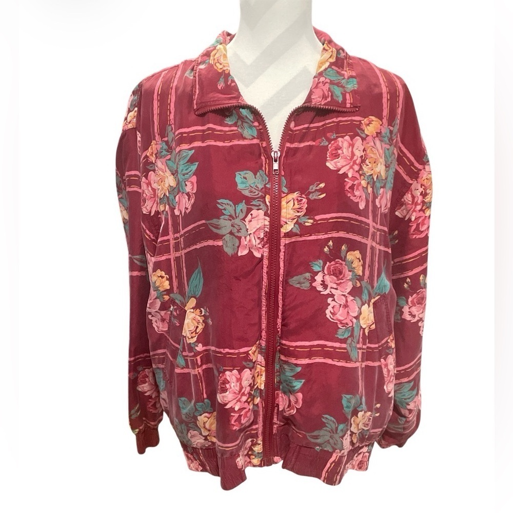 Vintage 100% Silk Floral Women's Bomber Jacket Size PXL